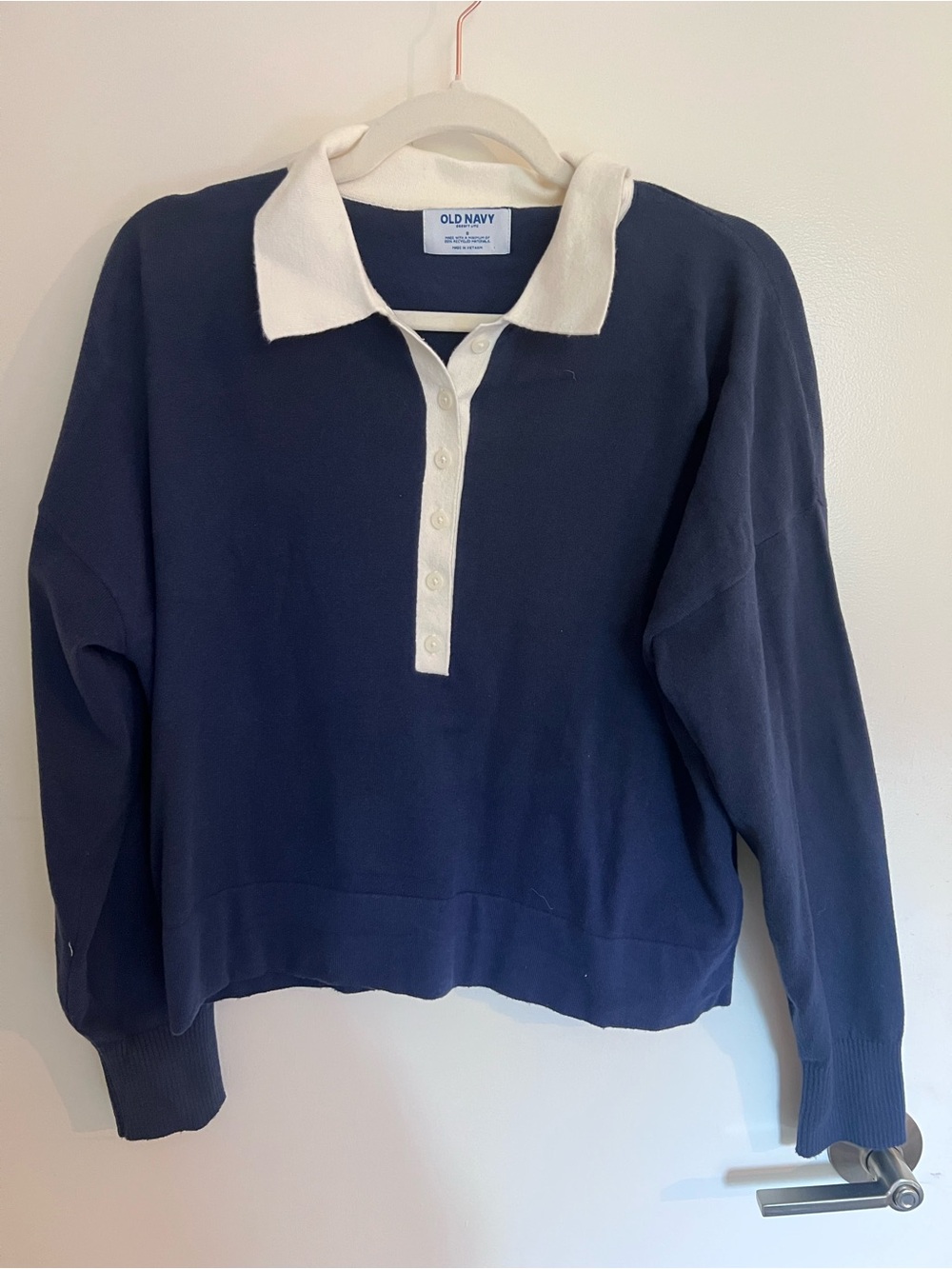 Old Navy Navy Sweatshirt with White Polo Collar
